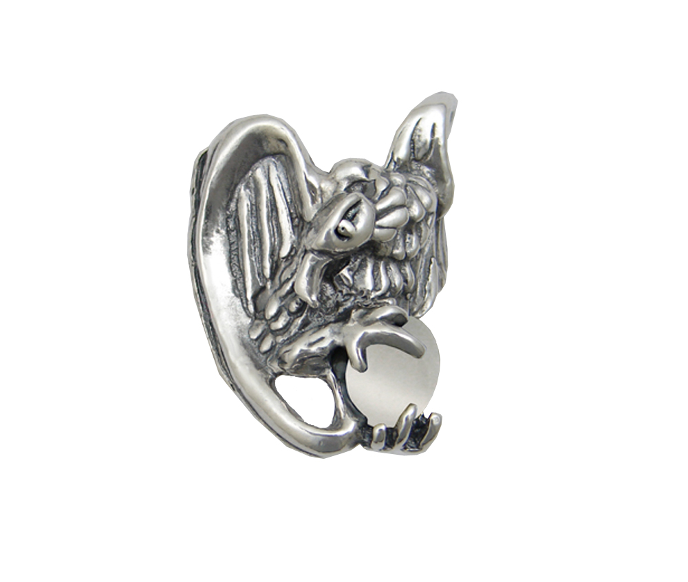 Sterling Silver Heavy Weight Vulture Ring With White Moonstone Size 9